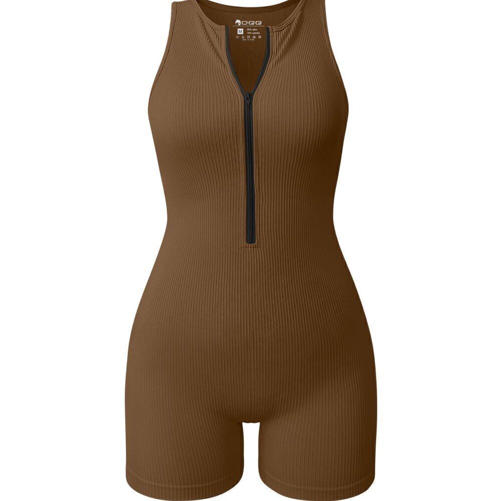 Amazon Women's Zip-Front Yoga Romper – Sleeveless Workout Vibes (Small) - Picture 1 of 1